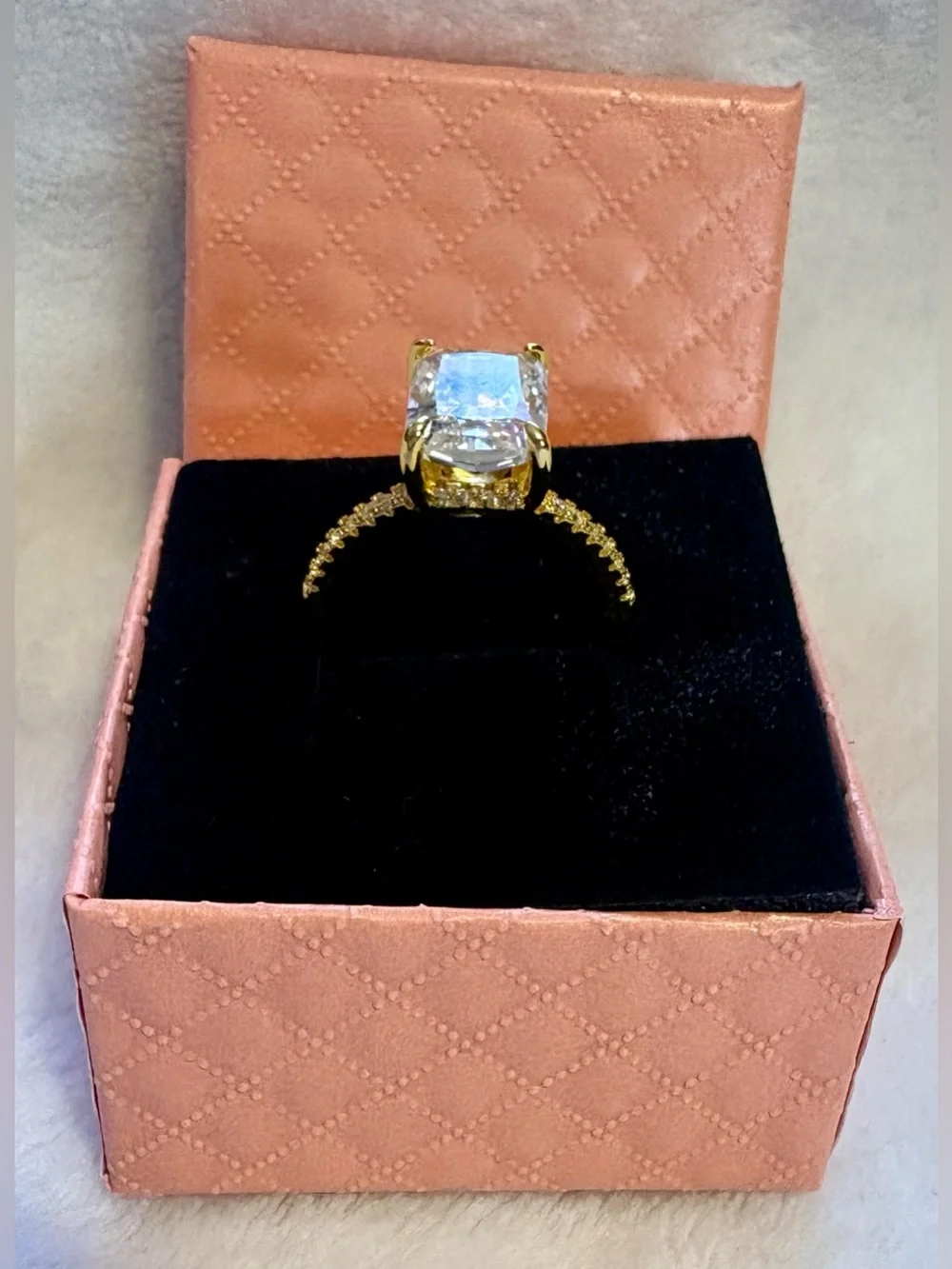 Elegant Gold Tone Cushion-Cut 2 Carat CZ Ring in Yellow Gold